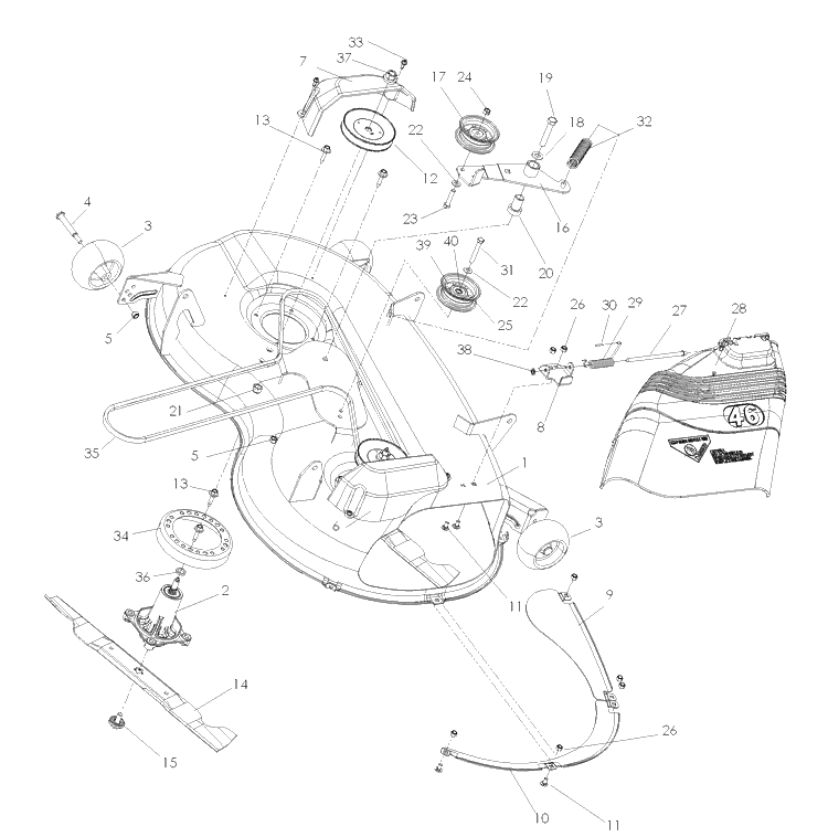 46 Inch Cutting Deck Diagram and Parts List for Z4619 (968999656)(2007-04) Husqvarna Lawn Mower