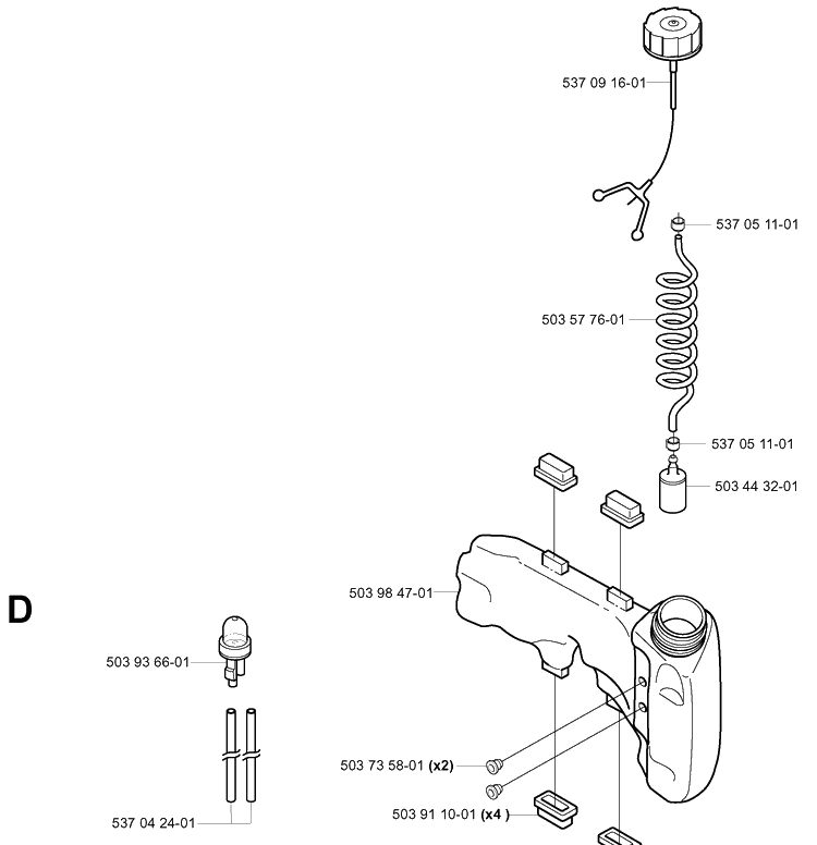 Fuel Tank Diagram and Parts List for 325HS99 (X-SERIES)(20004000001-20030100000) Husqvarna Hedge Trimmer