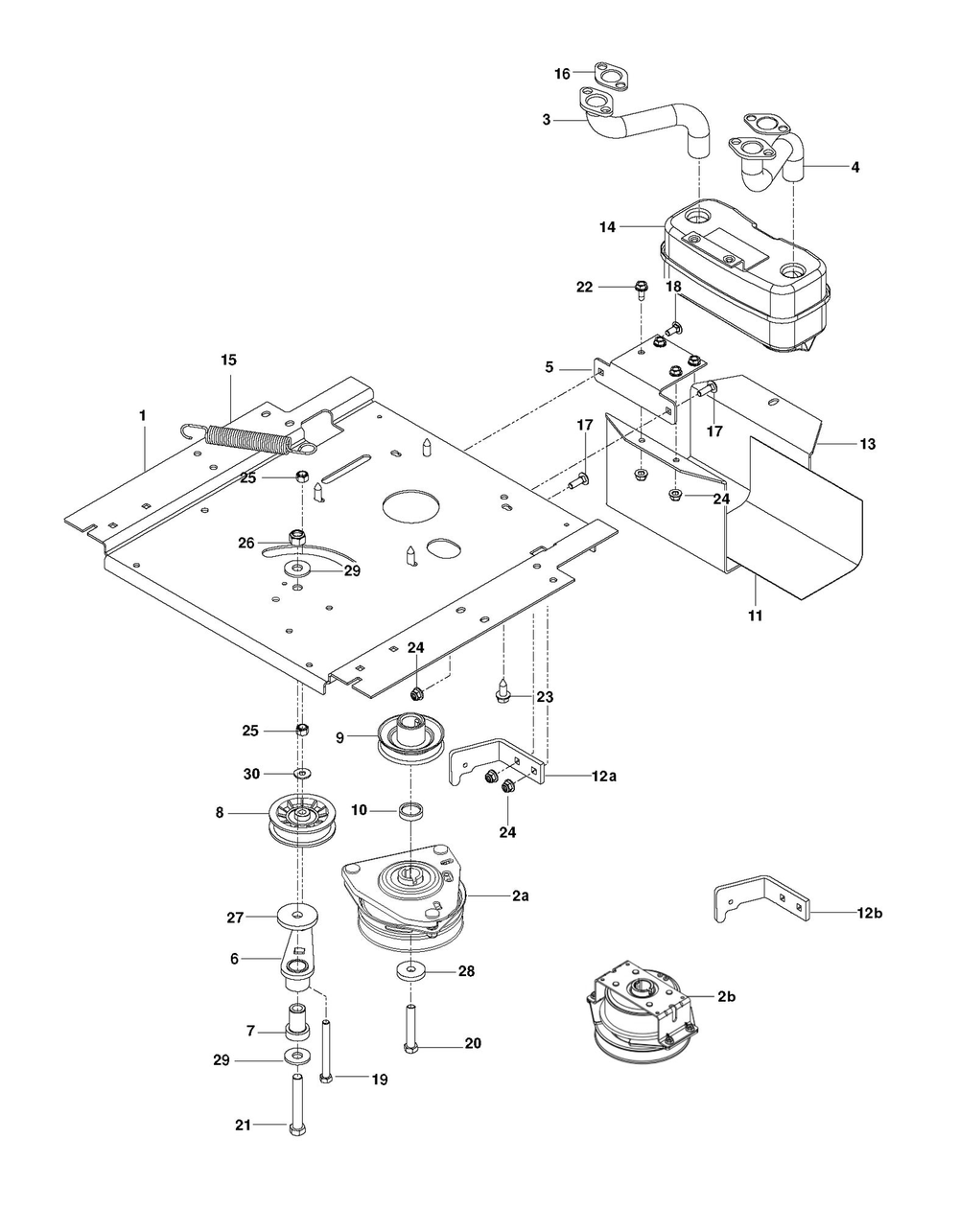 Engine Mounting, Guards And Muffler Diagram and Parts List for RZ4824TF  Husqvarna Lawn Tractor