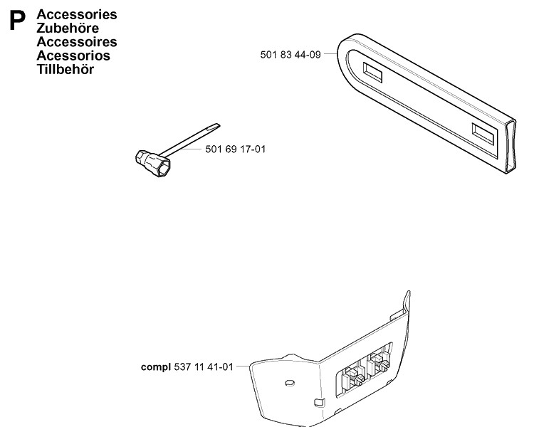 Accessories Diagram and Parts List for 334T 20040100001-20051000000 Husqvarna Chainsaw