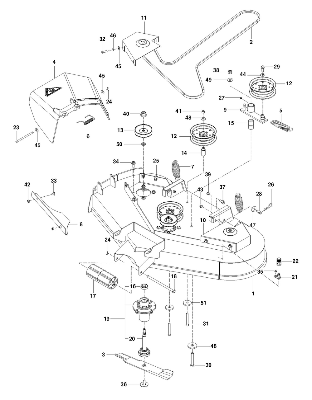 Mower Deck / Cutting Deck Diagram and Parts List for RZ4221  Husqvarna Lawn Tractor