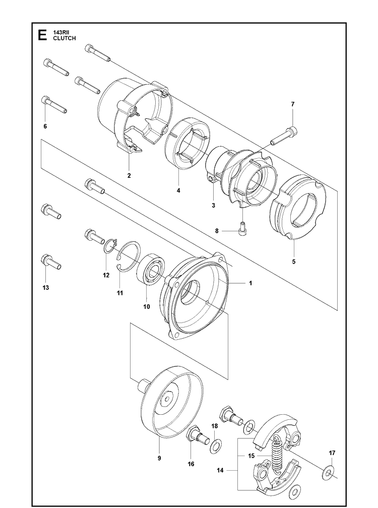 Clutch Diagram and Parts List for 143RII 20200400001-Current Husqvarna Brush Cutter