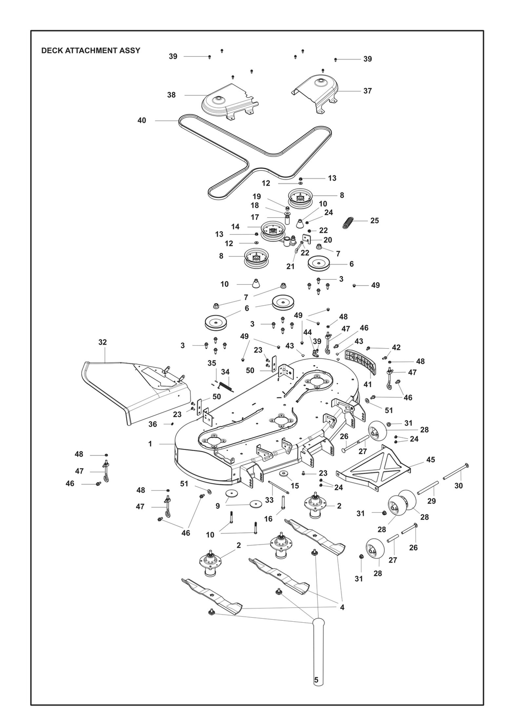 Mower Deck / Cutting Deck Diagram and Parts List for XCITETMZ345 Z350 Husqvarna Lawn Tractor