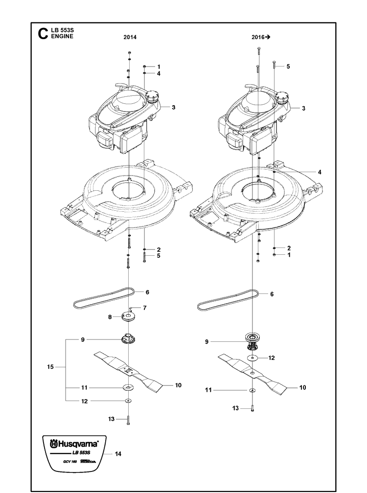 Engine Diagram and Parts List for LB553S  Husqvarna Lawn Mower
