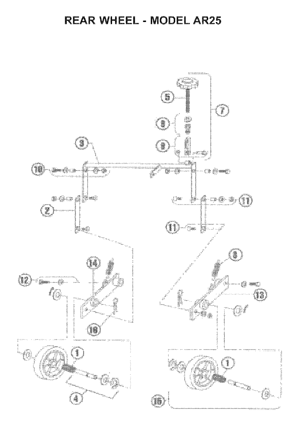 Rear Wheel Diagram and Parts List for AR25H (968981104)(2005-11) Husqvarna Dethatcher