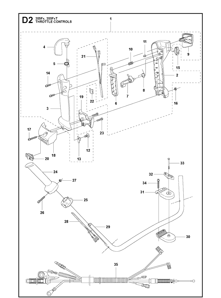 Throttle Controls 2 Diagram and Parts List for 355FX  Husqvarna Brush Cutter
