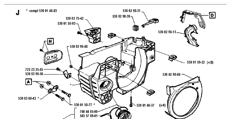 Crankcase Diagram and Parts List for 36 19941800001-Current Husqvarna Chainsaw