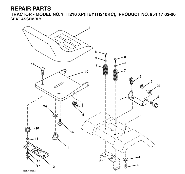 Seat Diagram and Parts List for YTH210XP (HEYTH210KC)(2004-06) Husqvarna Lawn Tractor