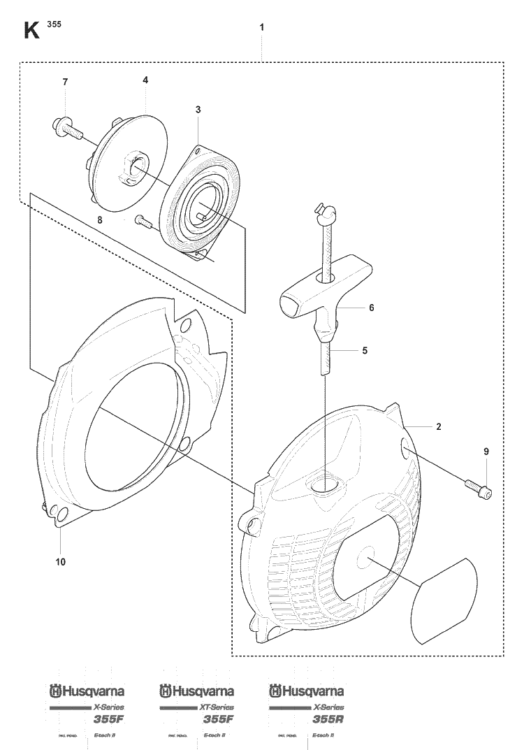 Starter Diagram and Parts List for 355FXT 20073100001-20082700000 Husqvarna Brush Cutter