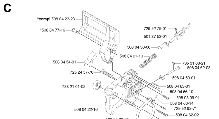 Chain Brake Diagram and Parts List for 318 20030100001-Current Husqvarna Chainsaw