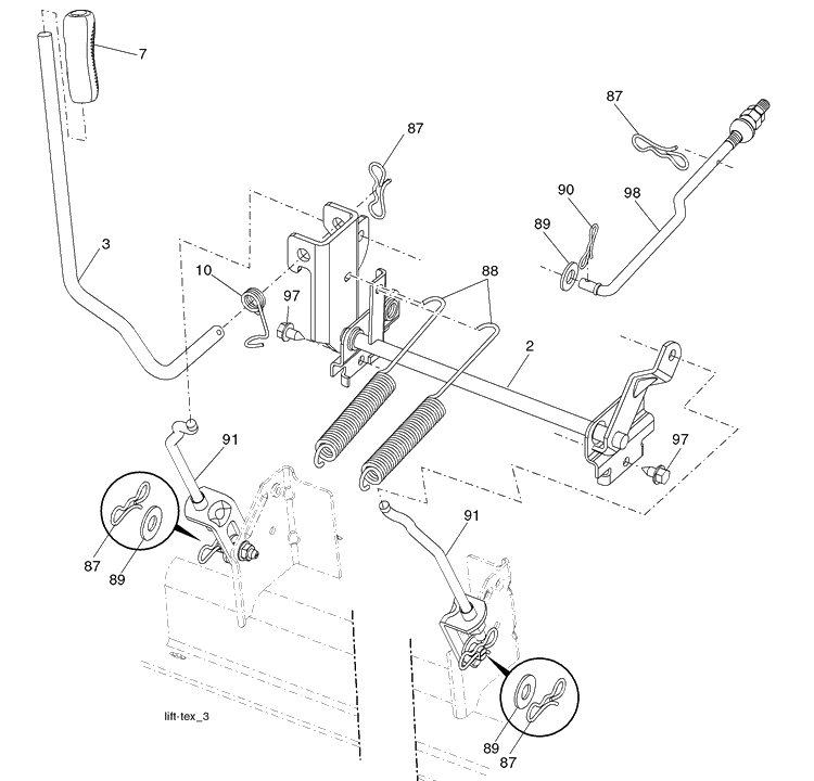Mower Lift Diagram and Parts List for 2748GLS (96043005000)(2008-03) Husqvarna Lawn Mower