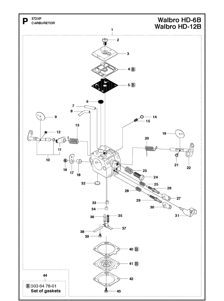 Carburetor Diagram and Parts List for 372XP XPG Husqvarna Chainsaw