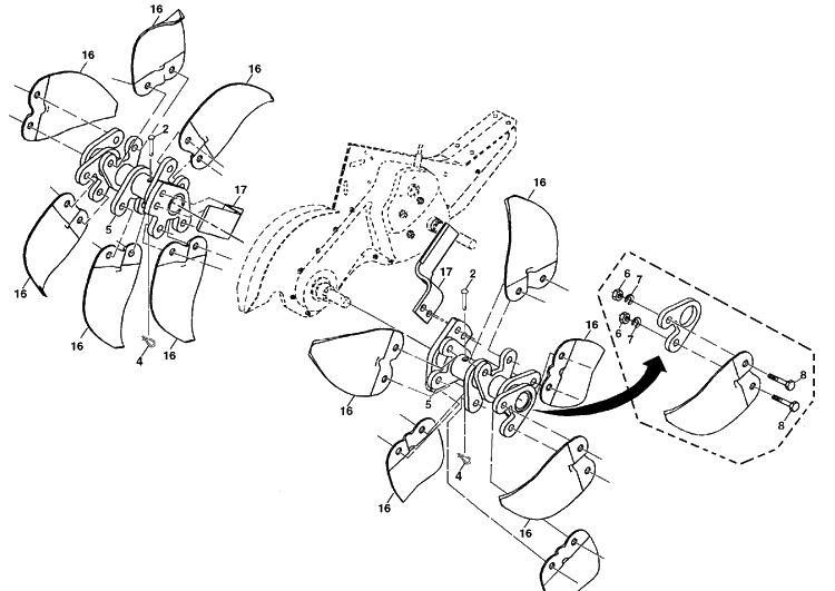 Tine Assembly Diagram and Parts List for DRT900E (96093001400)(2009-11) Husqvarna Tiller