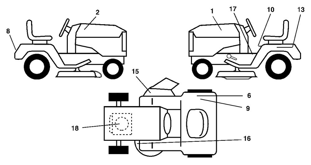 Decals Diagram and Parts List for LT125 (954170001-B)(1996-10) Husqvarna Lawn Tractor