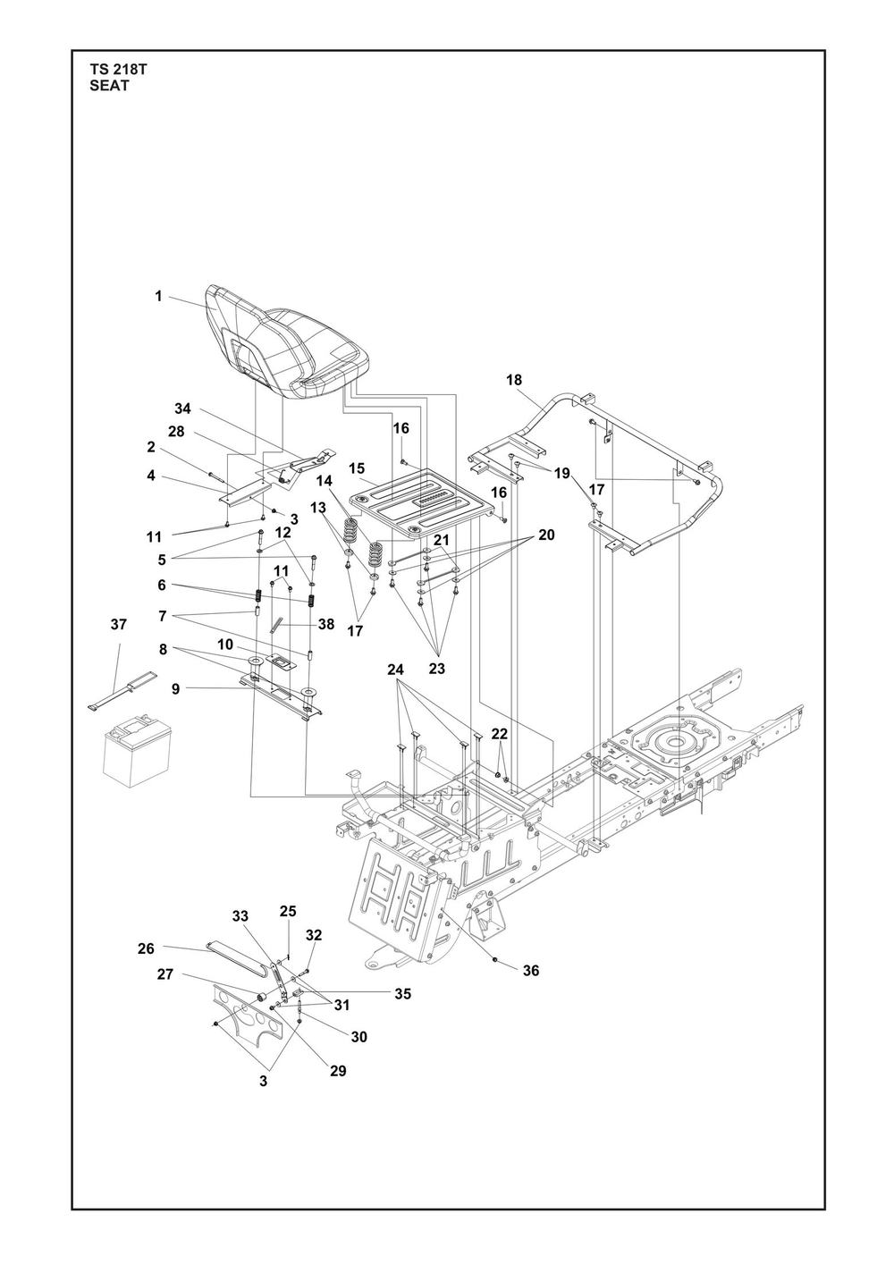 Seat Diagram and Parts List for TS218T  Husqvarna Lawn Tractor
