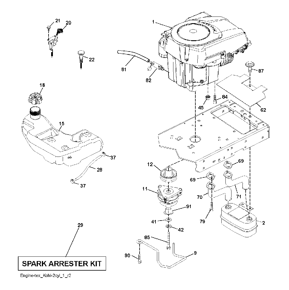 Engine Diagram and Parts List for GTH260TWIN (96041004502)(2008-09) Husqvarna Lawn Tractor
