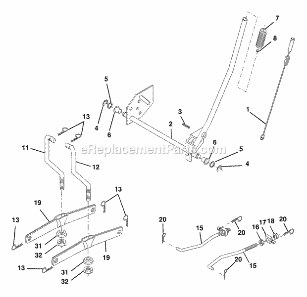Mower Lift Diagram and Parts List for WET1338B 2003 Husqvarna Lawn Tractor
