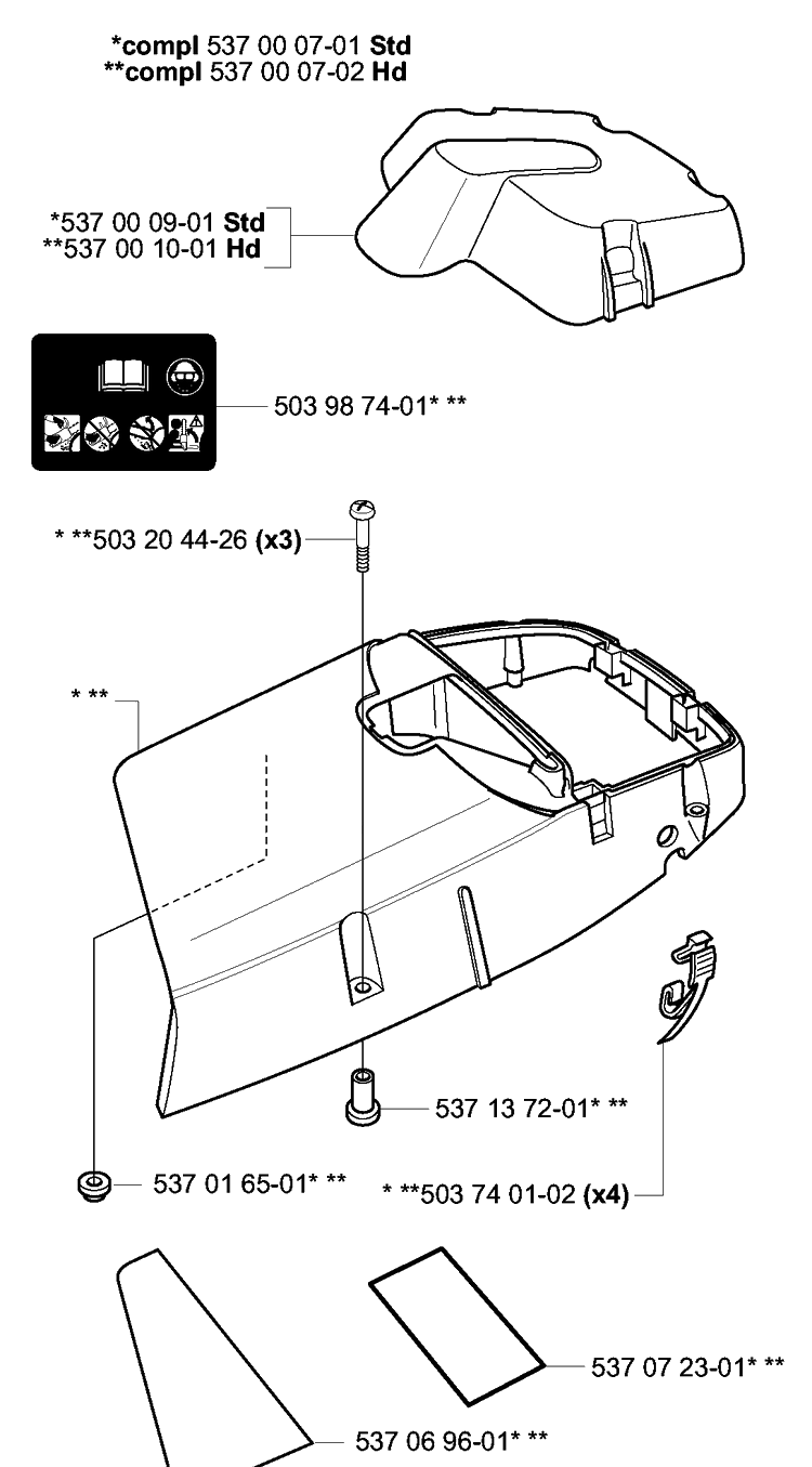 Top Cover Diagram and Parts List for 385EPA 2003-10 Husqvarna Chainsaw