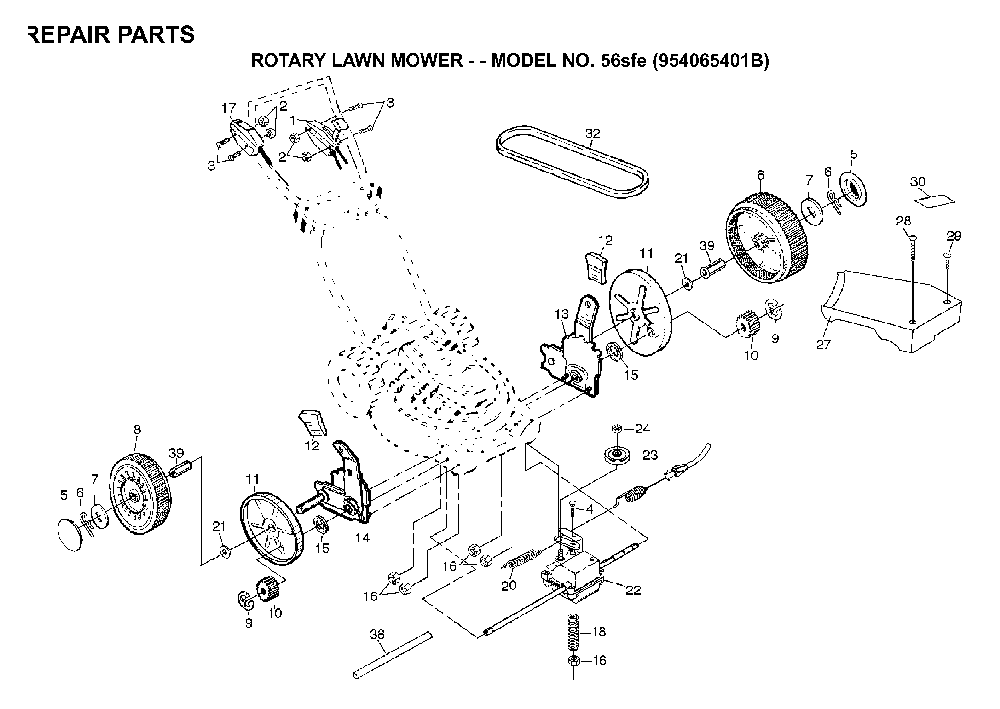 Repair Parts Diagram and Parts List for 56SFE (954065401B)(1995-01) Husqvarna Lawn Mower
