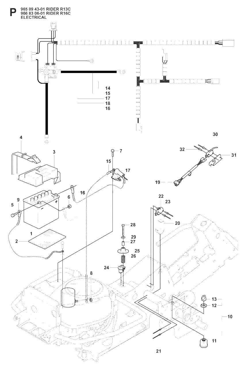 Electrical Diagram and Parts List for R13C (965094301)(2008-04) Husqvarna Lawn Tractor