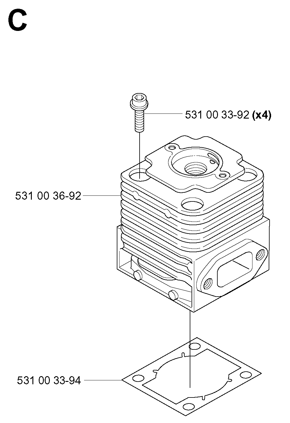 Cylinder Diagram and Parts List for 155B (20014000001-20041499999)(2001) Husqvarna Leaf Blower / Vacuum