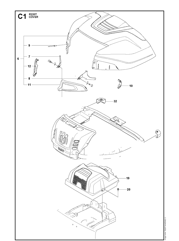 Cover, Rear Diagram and Parts List for R220T (966785701)(2017) Husqvarna Lawn Mower