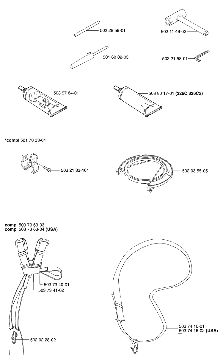 Accessories (B) Diagram and Parts List for 326L 2002-08 Husqvarna Brush Cutter