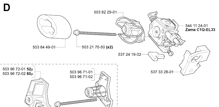Carburetor Diagram and Parts List for 334T 20060100001-20063600000 Husqvarna Chainsaw