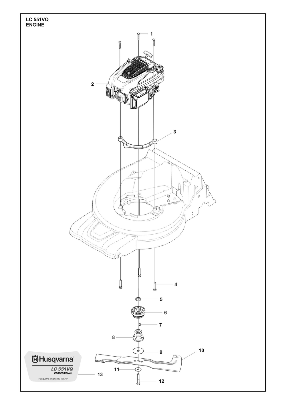 Engine Diagram and Parts List for LC551VQ  Husqvarna Lawn Mower