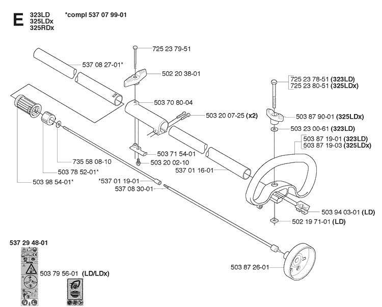 Shaft And Handle Diagram and Parts List for 323LD 20051800001-20080900000 Husqvarna Edger