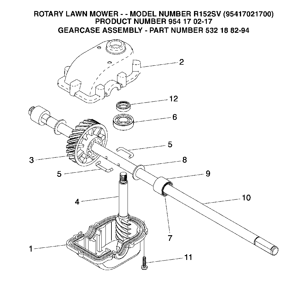 Gear Case Diagram and Parts List for R152SV (95417021700, 954170217)(2005-02) Husqvarna Lawn Mower