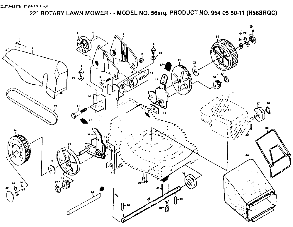 Repair Parts Diagram and Parts List for 56SRQ (H56SRQC, 954055011)(1992-01) Husqvarna Lawn Mower