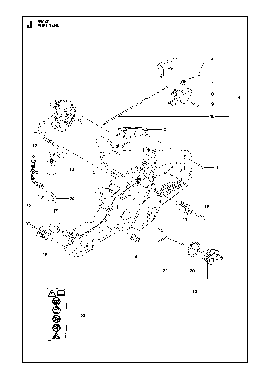 Fuel Tank Diagram and Parts List for 550XP-XPG 2014-01 Husqvarna Chainsaw