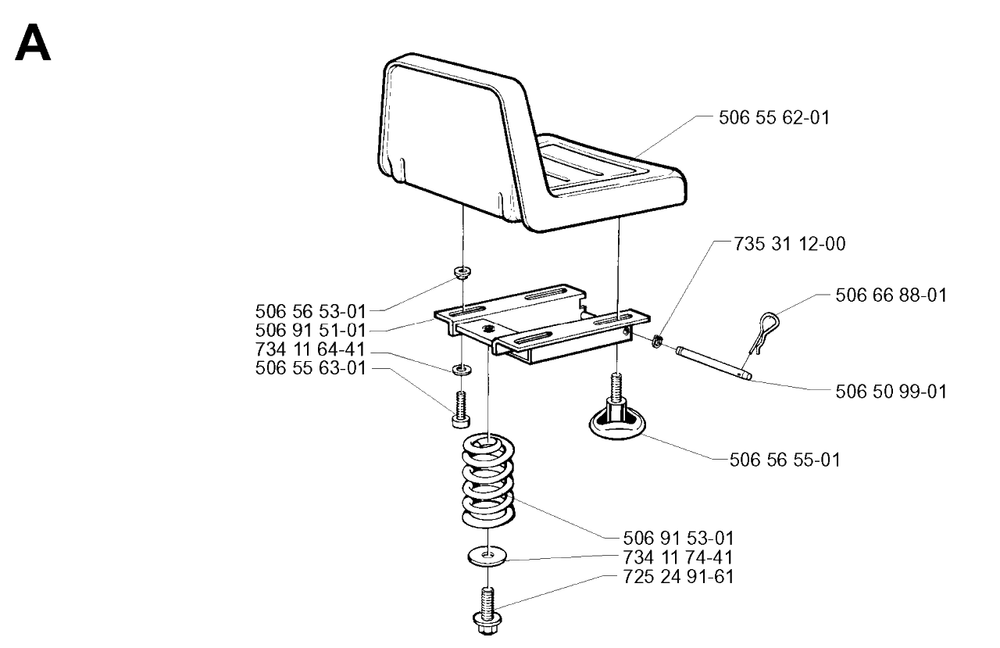 Seat Diagram and Parts List for R13 2001-01 Husqvarna Lawn Tractor