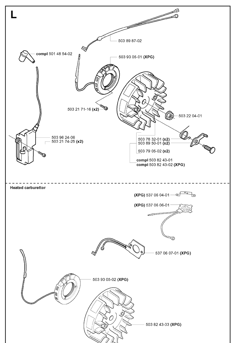Ignition System Diagram and Parts List for 346XP 20012200001-20032200000 Husqvarna Chainsaw