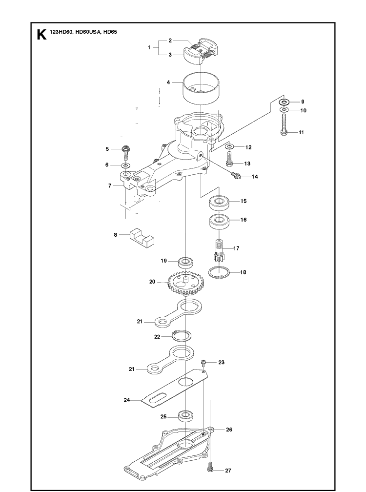 Gear Housing Diagram and Parts List for 123HD65X 20100600001-Current Husqvarna Hedge Trimmer