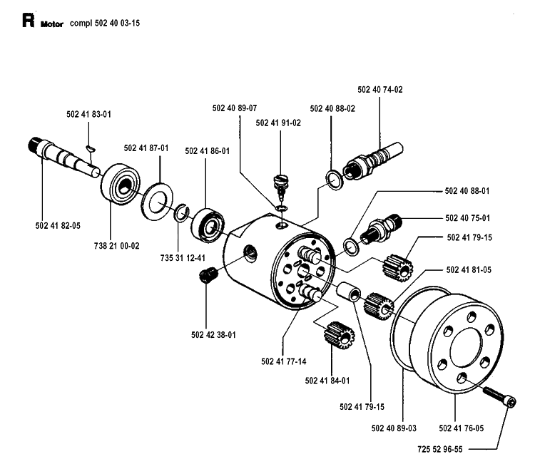 Hydraulic Pump - Motor Diagram and Parts List for 250PS 19940600001-19960500000 Husqvarna Pole Saw