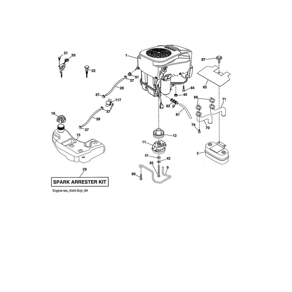 Engine Diagram and Parts List for 917502140  Husqvarna Lawn Tractor