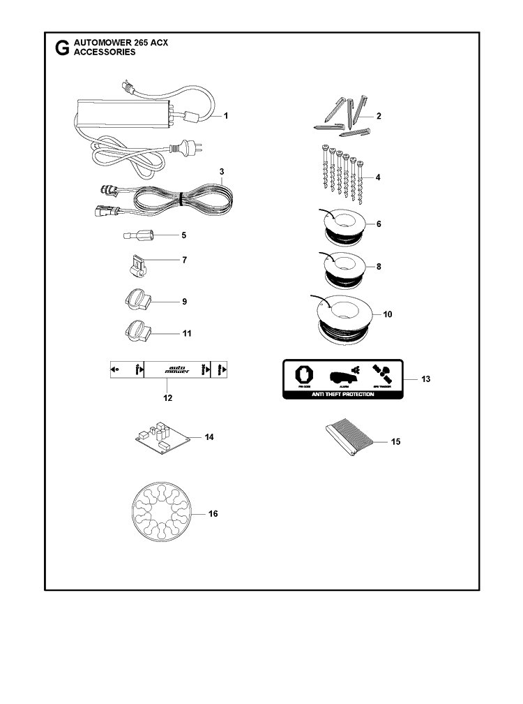 Accessories 1 Diagram and Parts List for 265ACX 2013-01 Husqvarna Lawn Mower