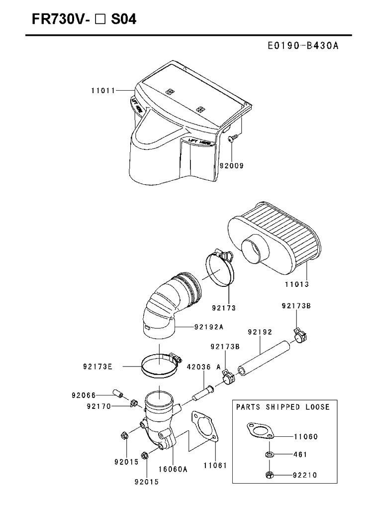 Air Filter And Muffler Diagram and Parts List for FR730V-ES04 2018-11 Husqvarna Engine
