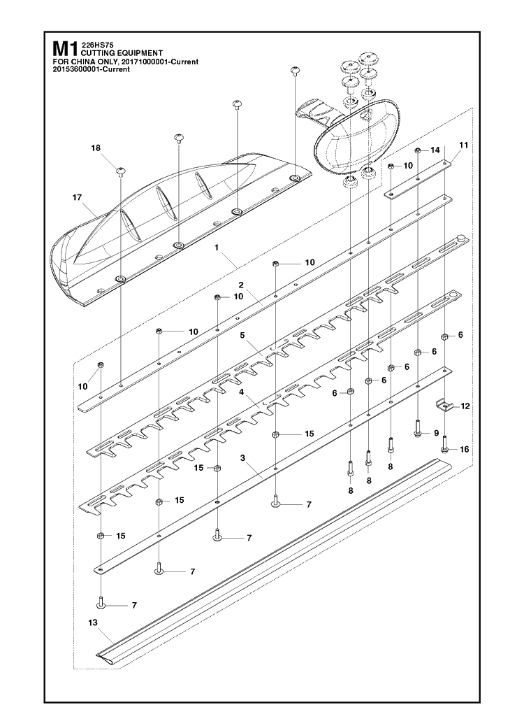 Cutting Equipment 2 Diagram and Parts List for 226HS75S  Husqvarna Hedge Trimmer
