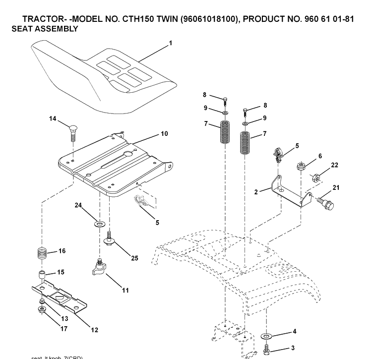 Seat Diagram and Parts List for CTH150 (96061018200)(2007-04) Husqvarna Lawn Tractor