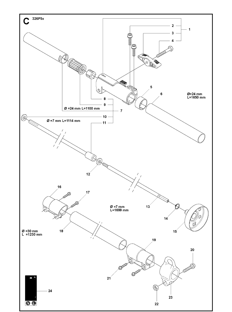 Shaft Diagram and Parts List for 326P 20080900001-current Husqvarna Pole Saw