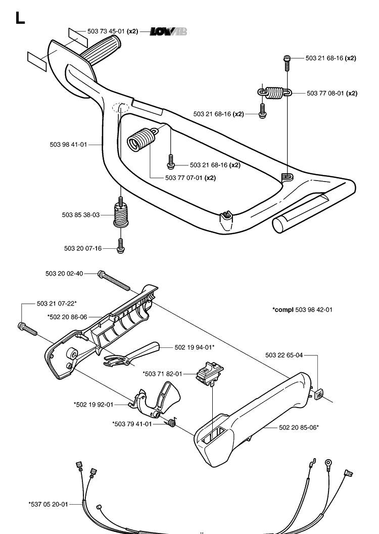 Handle And Controls Diagram and Parts List for 326HS99 (X-SERIES)(20020100001-20030100000) Husqvarna Hedge Trimmer