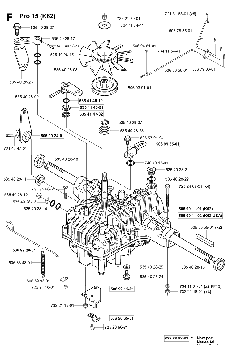 Transmission Diagram and Parts List for PR15 2001-02 Husqvarna Lawn Mower
