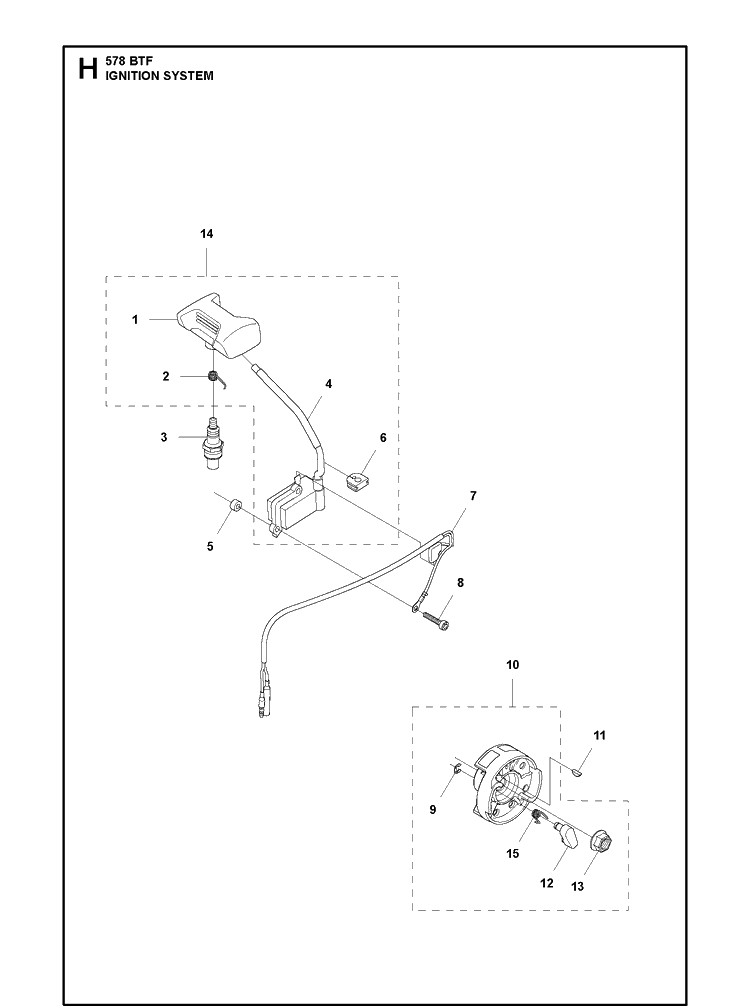 Ignition System Diagram and Parts List for 578BTF 20143600001-20183500000 Husqvarna Leaf Blower / Vacuum