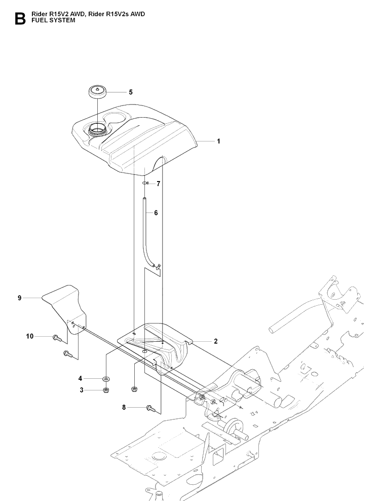 Fuel System Diagram and Parts List for RIDER15V2AWD (965200901)(2009-04) Husqvarna Lawn Mower