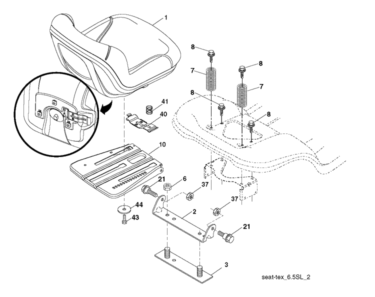 Seat Diagram and Parts List for YTH26V54 (96043011100)(2010-11) Husqvarna Lawn Tractor