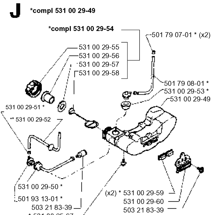 Fuel Tank Diagram and Parts List for 26H 19951400001-Current Husqvarna Hedge Trimmer
