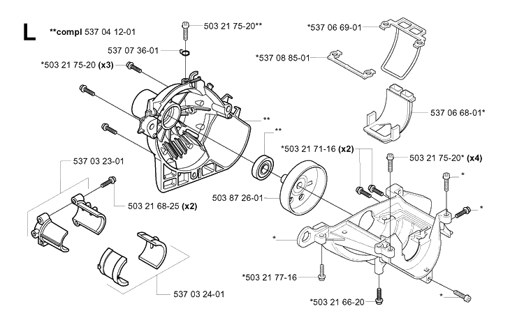 Crankcase Diagram and Parts List for 326P 20013500001-20021799999 Husqvarna Pole Saw